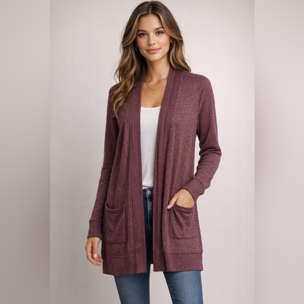 Purplish Maroon Open Front Cardigan